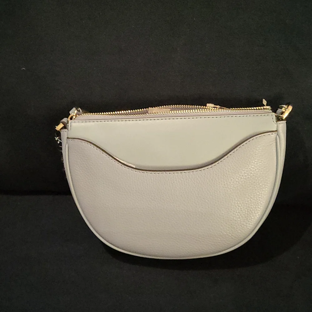 NWT Michael Kors Dover Half Moon Leather Shoulder Bag Chambray/Silver Or… - Picture 2 of 3